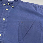 トミーヒルフィガー Tommy Hilfiger 半袖シャツ 紺 刺繍ロゴ メンズ2XL