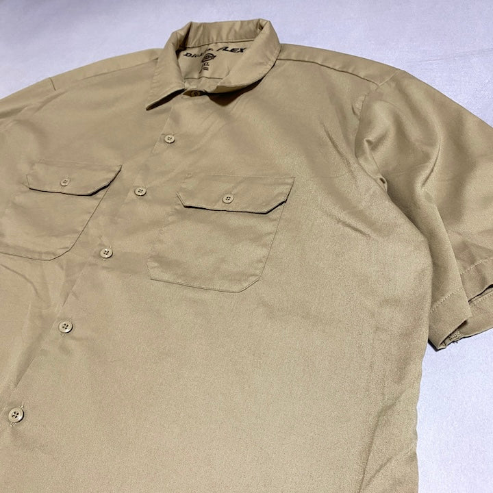 ディッキーズ Dickies 半袖シャツ ワークシャツ ベージュ 無地 メンズ2XL