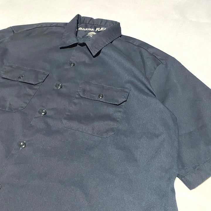 ディッキーズ Dickies 半袖シャツ ワークシャツ 無地 ネイビー メンズ2XL
