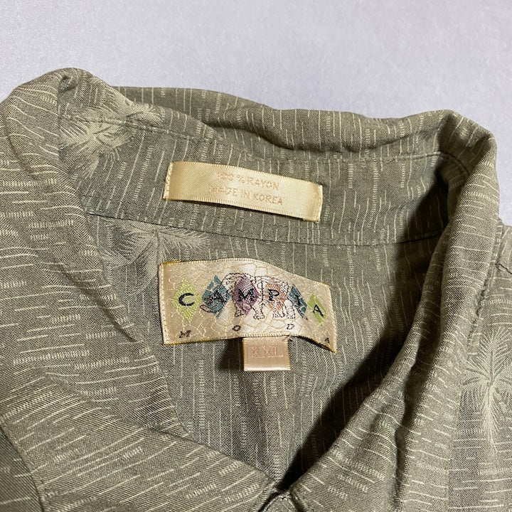 ノーブランド 古着 半袖シャツ アロハシャツ カーキ 2XL
