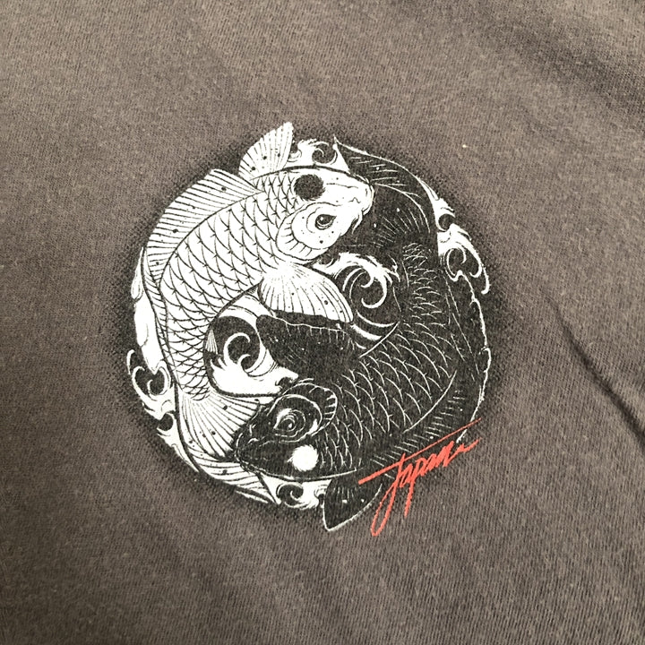 ノーブランド 古着 Tシャツ 魚 鯉 グレー XL