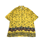 ノーブランド 古着 半袖シャツ イエロー 柄シャツ 2XL