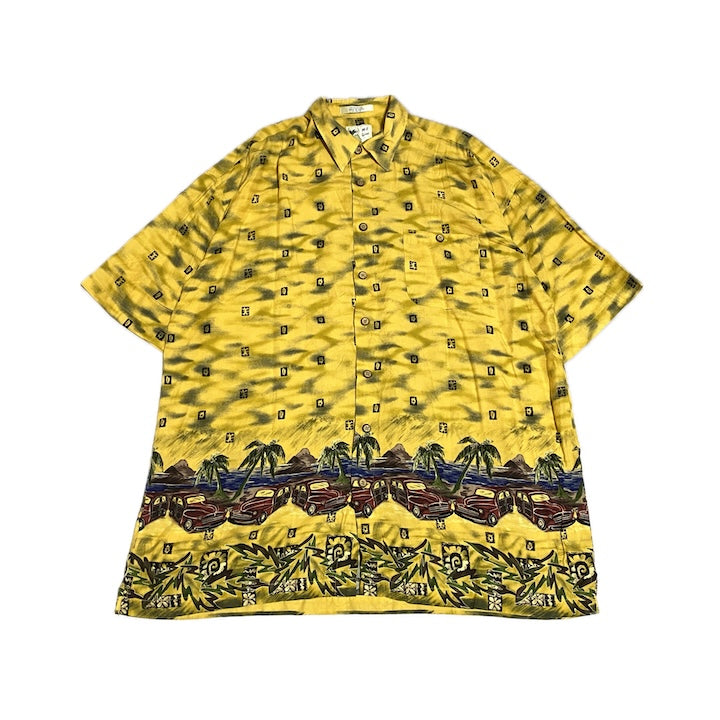 ノーブランド 古着 半袖シャツ イエロー 柄シャツ 2XL