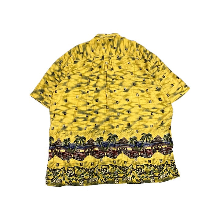 ノーブランド 古着 半袖シャツ イエロー 柄シャツ 2XL