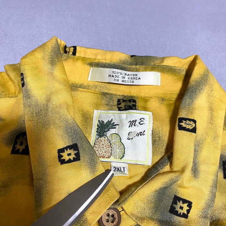 ノーブランド 古着 半袖シャツ イエロー 柄シャツ 2XL