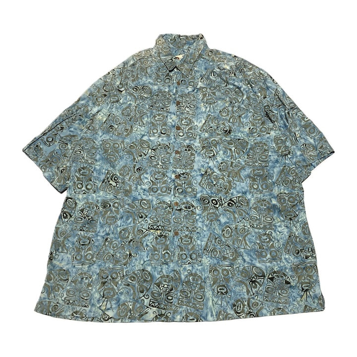 ノーブランド 古着 半袖シャツ アロハシャツ ブルー 2XL