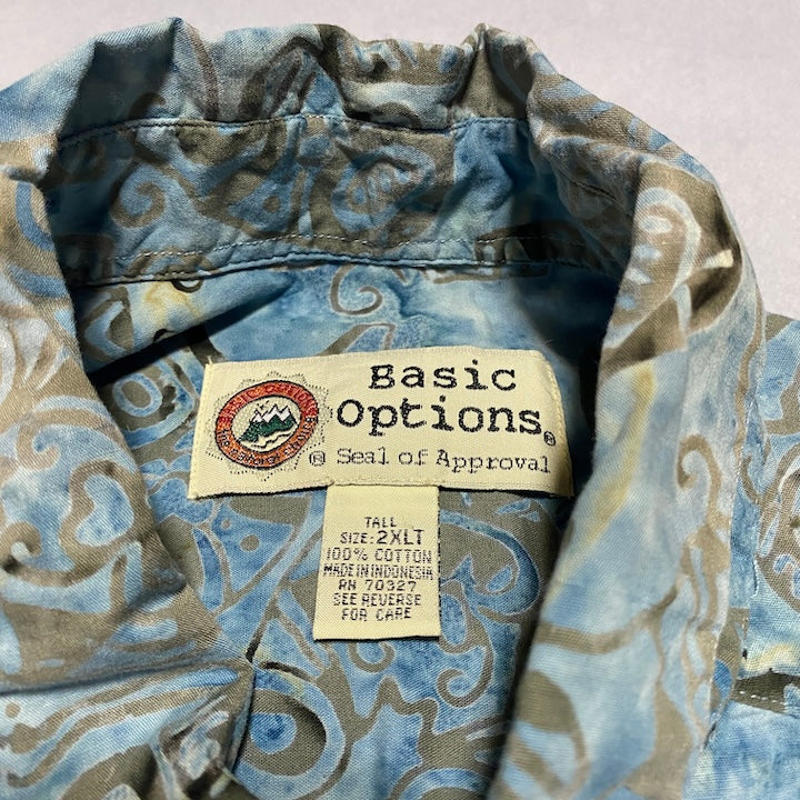 ノーブランド 古着 半袖シャツ アロハシャツ ブルー 2XL