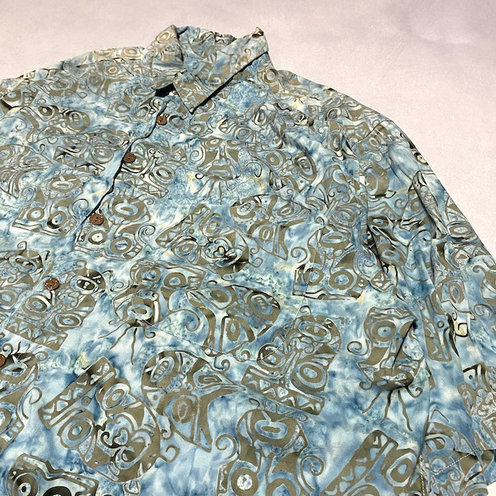 ノーブランド 古着 半袖シャツ アロハシャツ ブルー 2XL