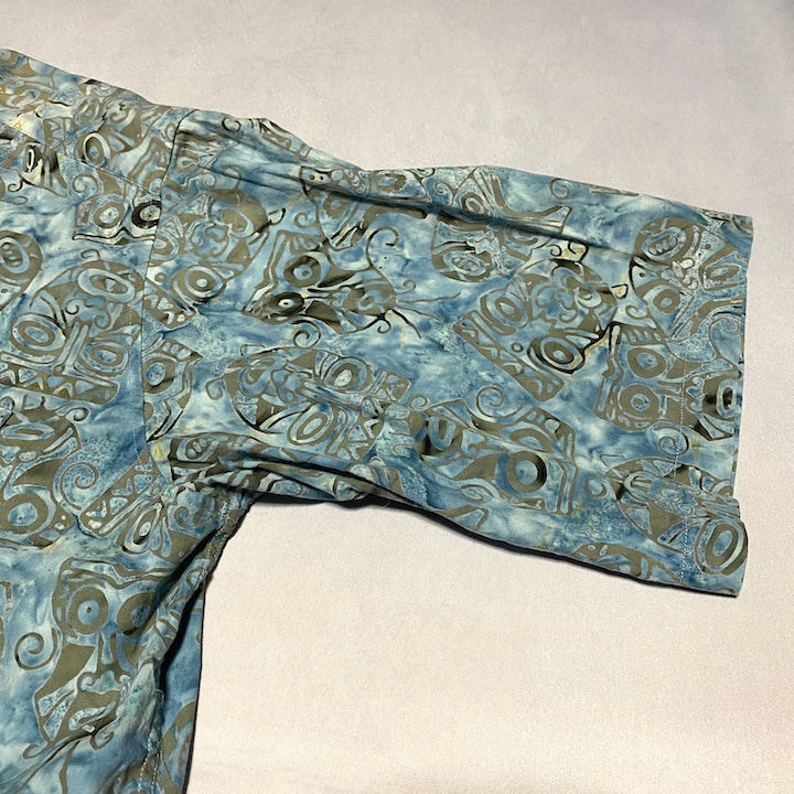 ノーブランド 古着 半袖シャツ アロハシャツ ブルー 2XL