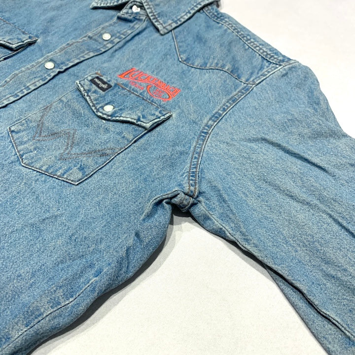 ラングラー Wrangler 長袖シャツ デニムシャツ 企業ロゴ ワークシャツ メンズL