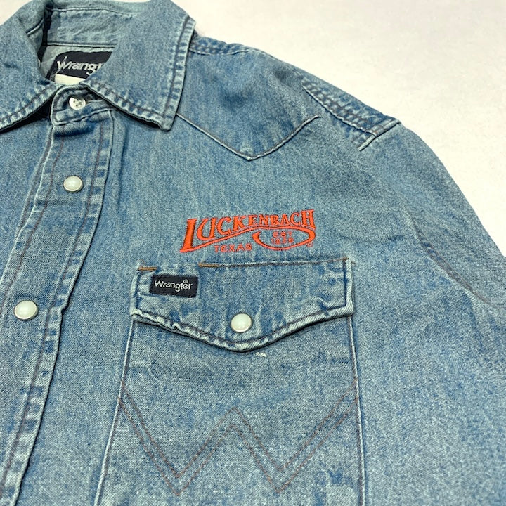 ラングラー Wrangler 長袖シャツ デニムシャツ 企業ロゴ ワークシャツ メンズL
