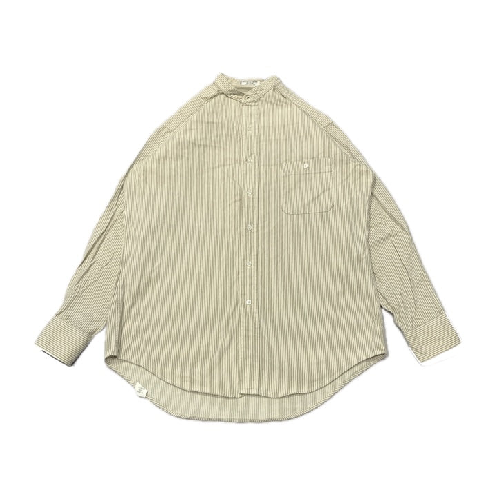 ノーブランド 古着 長袖シャツ ノーカラーシャツ ストライプ M