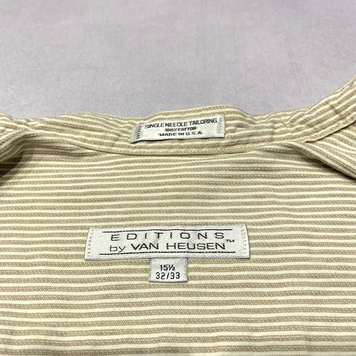 ノーブランド 古着 長袖シャツ ノーカラーシャツ ストライプ M