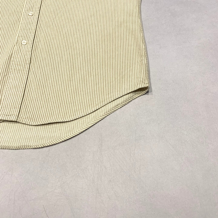 ノーブランド 古着 長袖シャツ ノーカラーシャツ ストライプ M