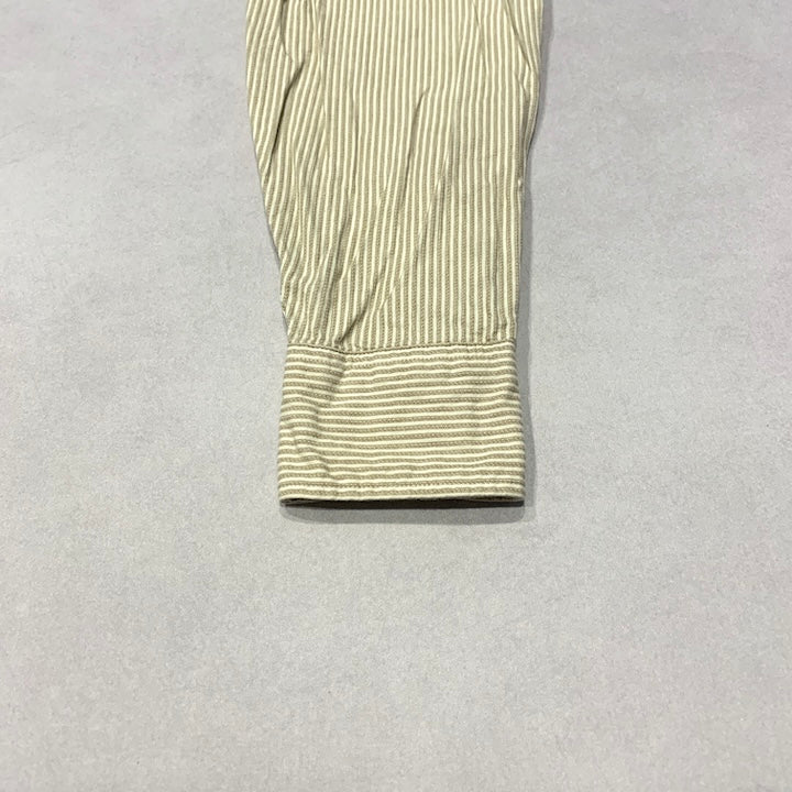 ノーブランド 古着 長袖シャツ ノーカラーシャツ ストライプ M