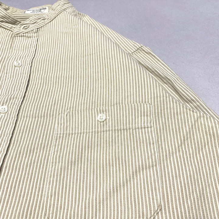 ノーブランド 古着 長袖シャツ ノーカラーシャツ ストライプ M