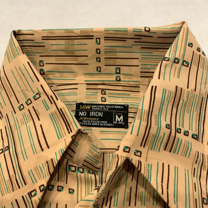 ノーブランド 古着 長袖シャツ 柄シャツ ベージュ M