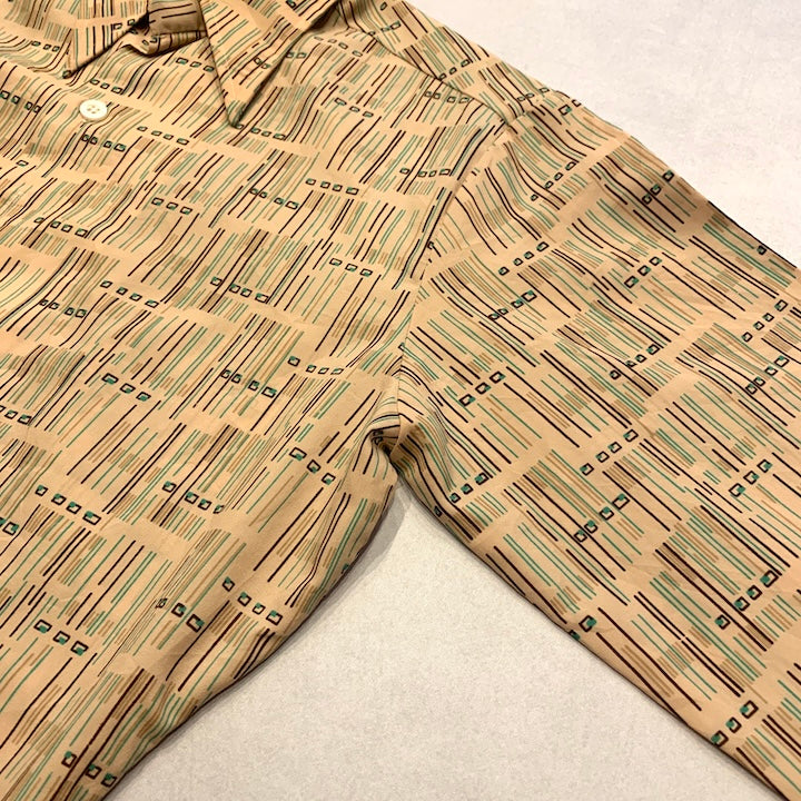 ノーブランド 古着 長袖シャツ 柄シャツ ベージュ M