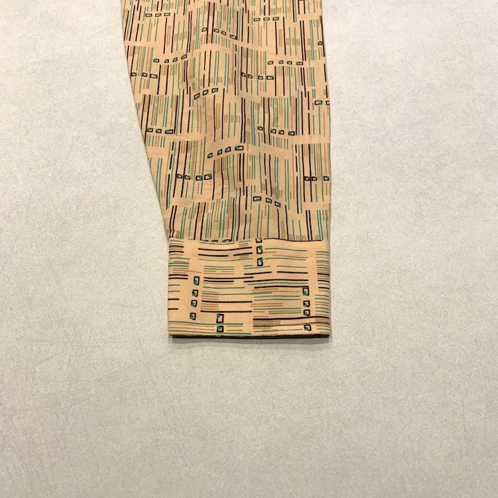 ノーブランド 古着 長袖シャツ 柄シャツ ベージュ M