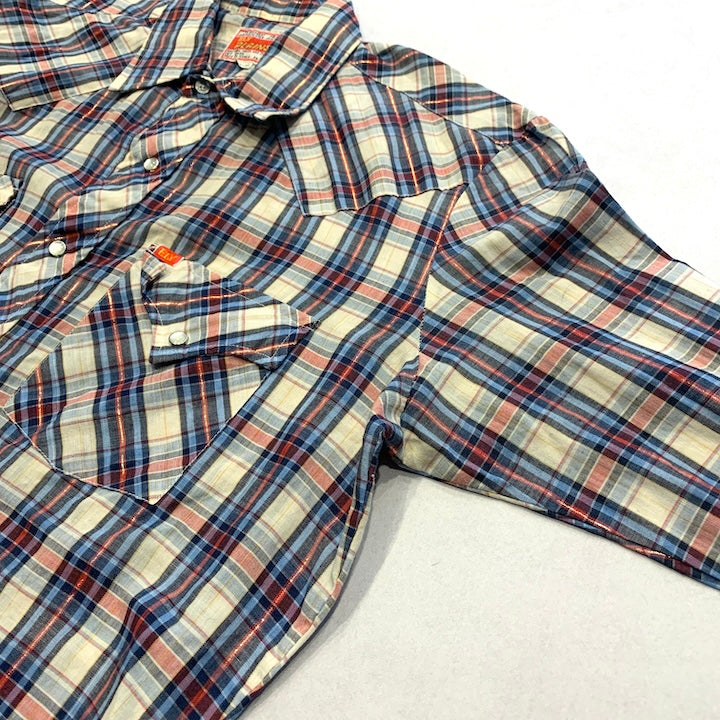プレインズ 古着 長袖シャツ ウエスタンシャツ チェック 推定L