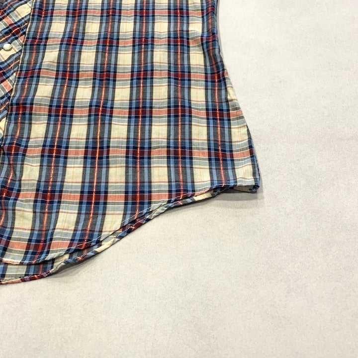 プレインズ 古着 長袖シャツ ウエスタンシャツ チェック 推定L