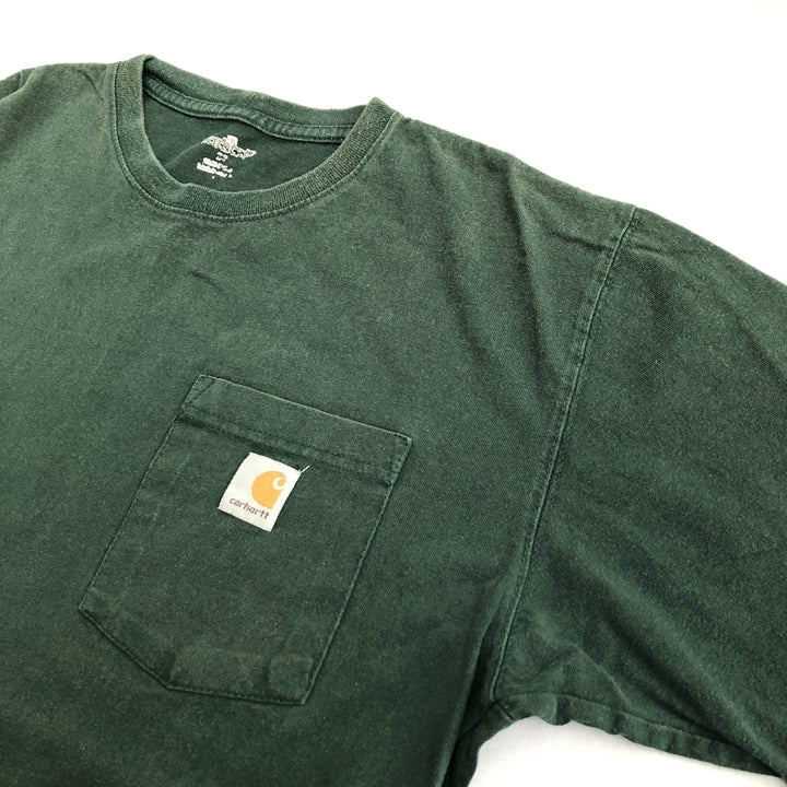 カーハート 古着 Tシャツ グリーン ワンポイントロゴ M