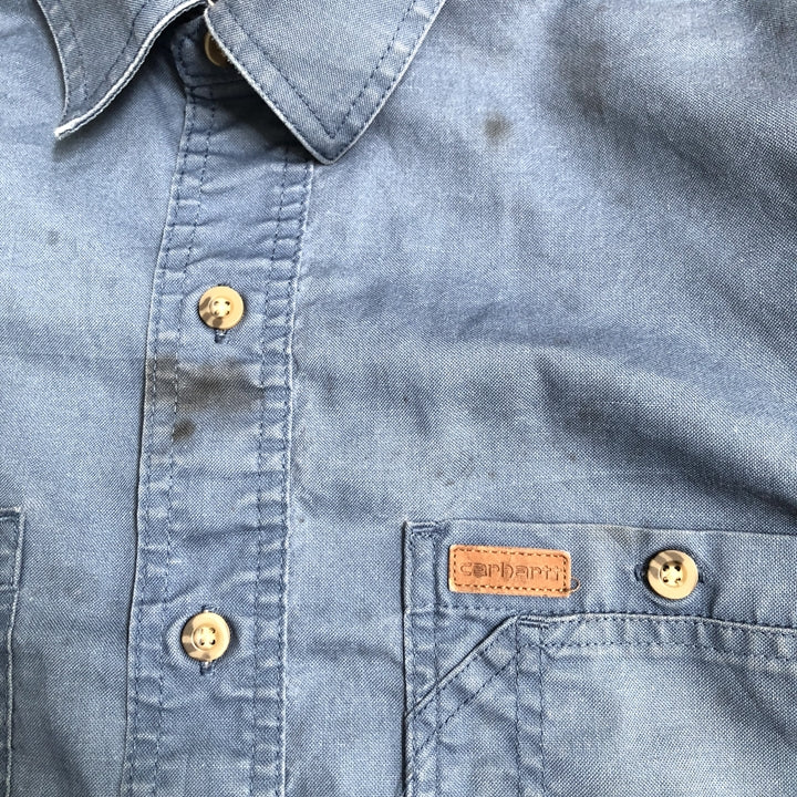 カーハート Carhartt 半袖シャツ ワークシャツ ブルー 青 無地 メンズL