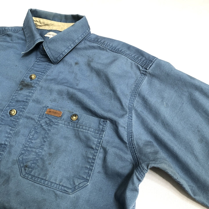 カーハート Carhartt 半袖シャツ ワークシャツ ブルー 青 無地 メンズL