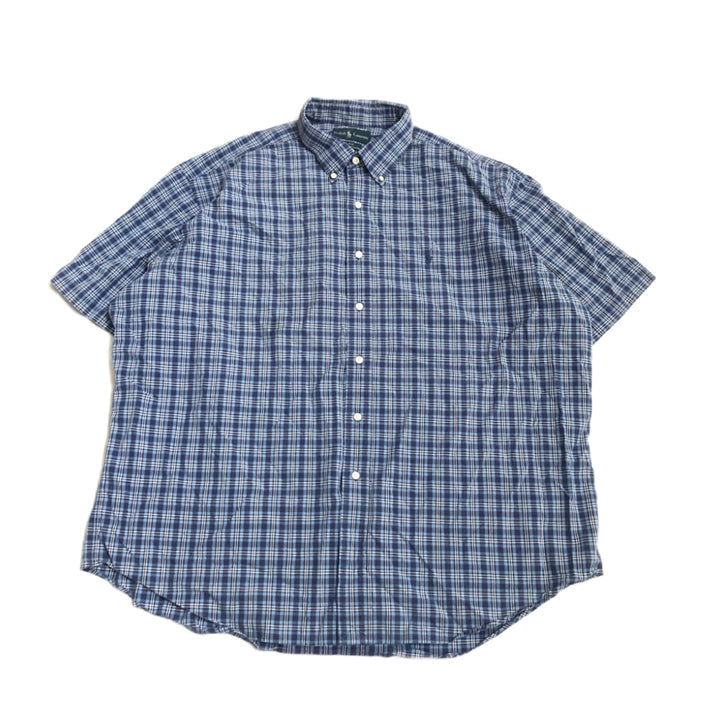 ラルフローレン 古着 半袖シャツ チェックシャツ 刺繍ロゴ 2XL