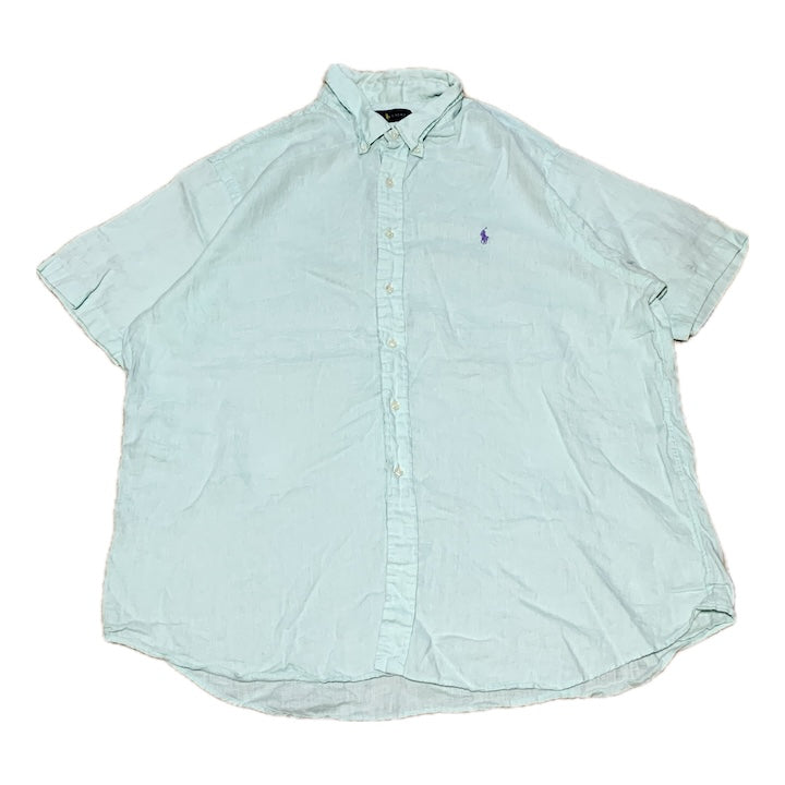 ラルフローレン 古着 半袖シャツ 刺繍ロゴ ライトグリーン 2XL
