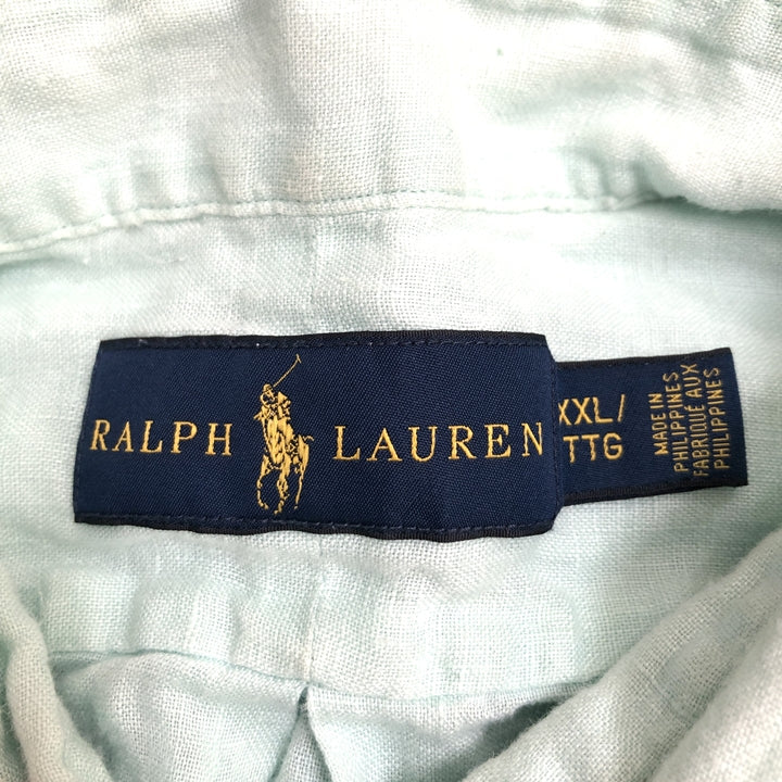 ラルフローレン 古着 半袖シャツ 刺繍ロゴ ライトグリーン 2XL