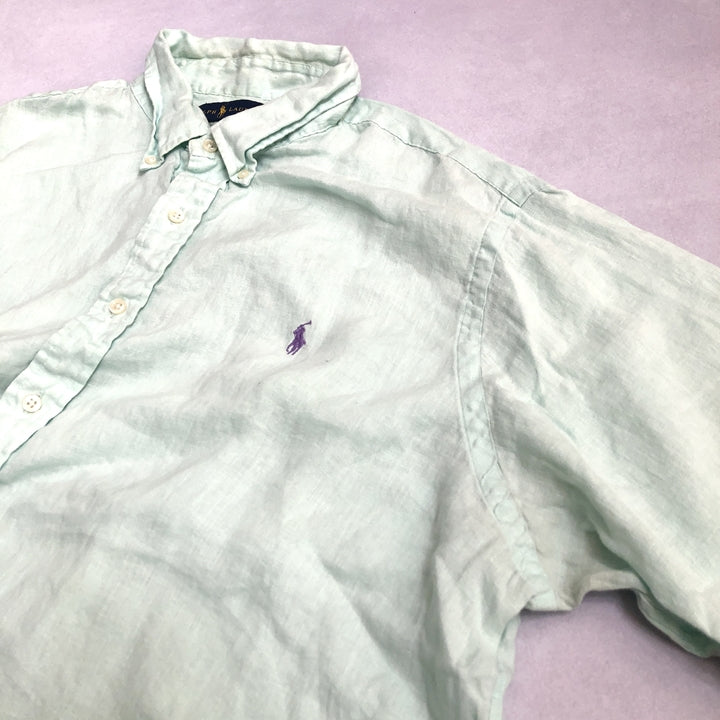 ラルフローレン 古着 半袖シャツ 刺繍ロゴ ライトグリーン 2XL