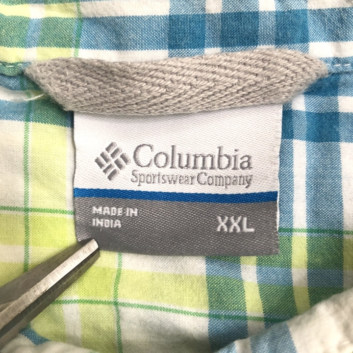 コロンビア Columbia 半袖シャツ チェック グリーン ブルー メンズ2XL