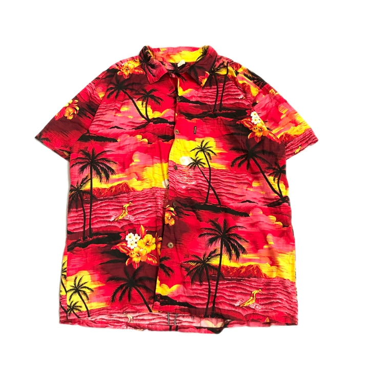 ノーブランド 古着 半袖シャツ アロハシャツ レッド 2XL