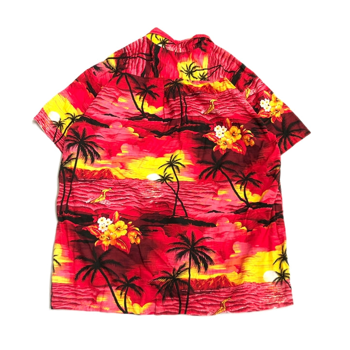 ノーブランド 古着 半袖シャツ アロハシャツ レッド 2XL
