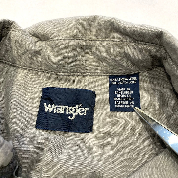 ラングラー Wrangler 長袖シャツ ウエスタンシャツ グレー メンズXXL