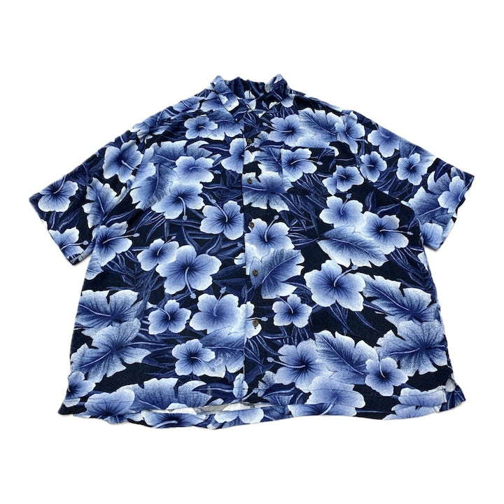 ジョージ George 半袖シャツ アロハシャツ ブルー 総柄 メンズ3XL