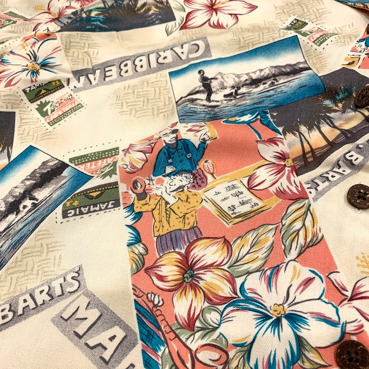 カリビアンジョー Caribbean Joe 半袖シャツ アロハシャツ ホワイト メンズXXL