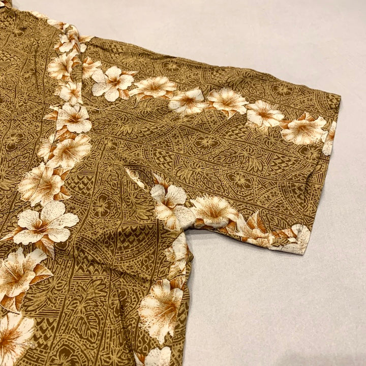 ピューリタン Puritan 半袖シャツ アロハシャツ ブラウン 茶 総柄 メンズ3XL