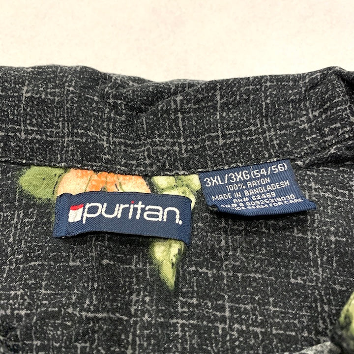ピューリタン Puritan 半袖シャツ アロハシャツ ブラック 黒 総柄 メンズ3XL