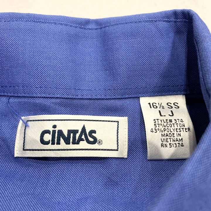 シンタス CINTAS 半袖シャツ 企業ロゴ ワークシャツ ブルー メンズL