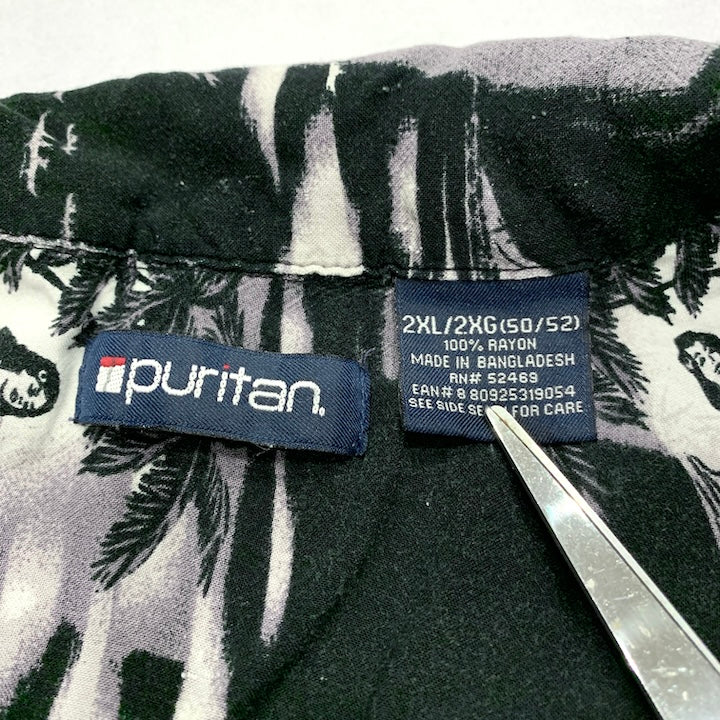 ピューリタン Puritan 半袖シャツ ブラック 黒 総柄 メンズXXL