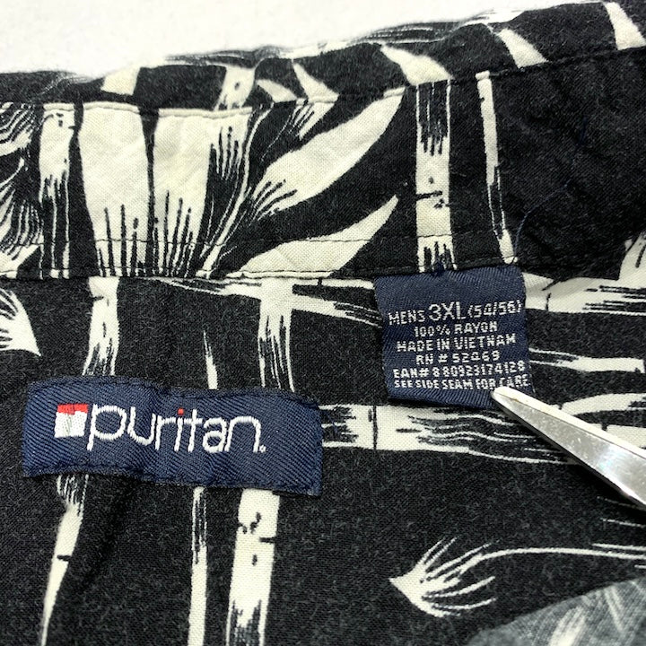 ピューリタン Puritan 半袖シャツ アロハシャツ ブラック 黒 総柄 メンズ3XL