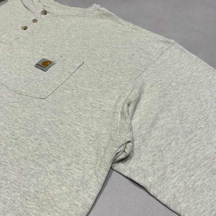 カーハート Carhartt ロンT ヘンリーネック ライトグレー メンズXXL