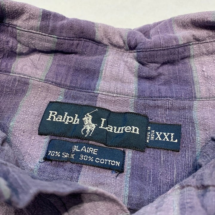 ラルフローレン Ralph Lauren 長袖シャツ ボーダー パープル メンズXXL