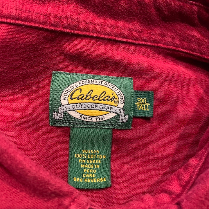 カベラス Cabela's 長袖シャツ ワークシャツ えんじ メンズ3XL