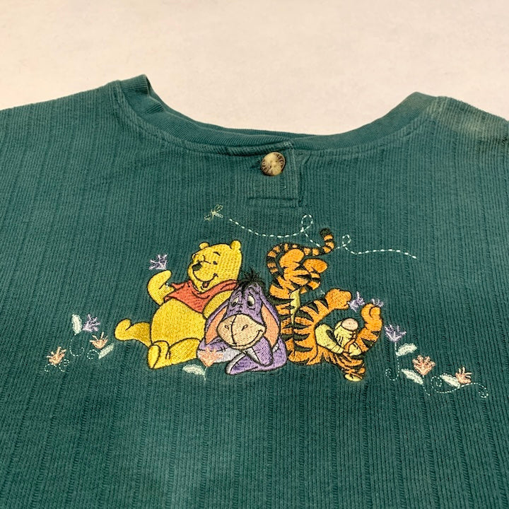 ディズニー Disney ニット セーター キャラクター刺繍 プーさん グリーン メンズ2XL