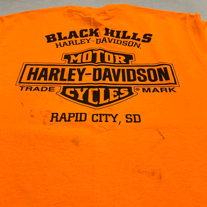 ハーレーダビッドソン Harley-Davidson Tシャツ ブラックヒルズ 橙 メンズM