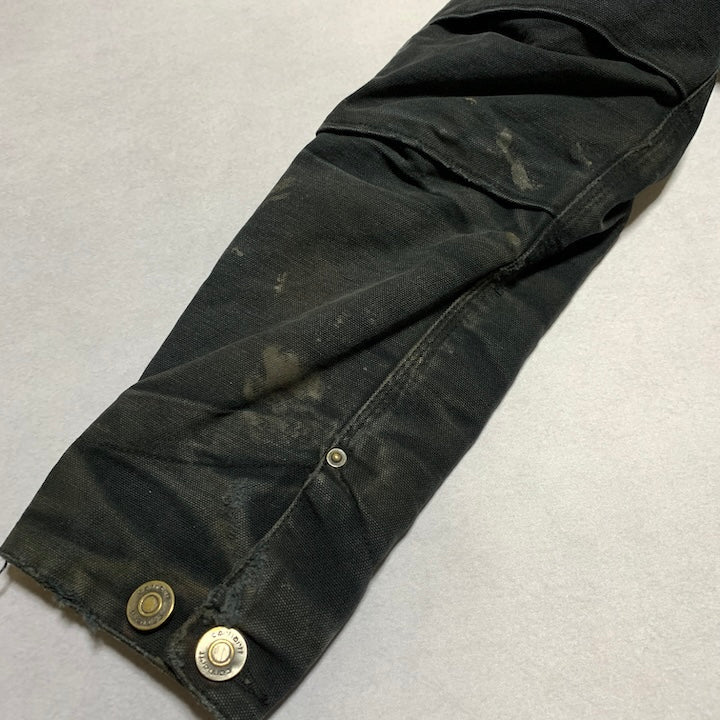 カーハート 古着  ダックジャケット 襟ボア ブラック 企業ロゴ S