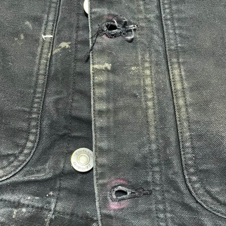 カーハート 古着  ダックジャケット 襟ボア ブラック 企業ロゴ S